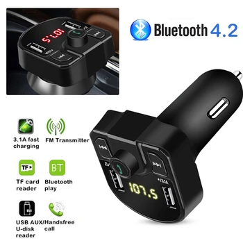 Coche Transmisor FM Inalámbrico Modulador de manos libres Bluetooth Disco de U TF Reproductor de Música MP3 3.1 A+1A Dual USB Cargador de Coche Accesorios