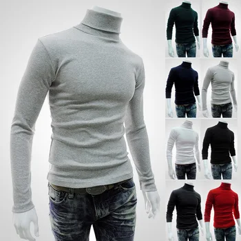 La nueva caliente de los hombres t-shirt de algodón con cuello alto T-shirt de molienda de lana de invierno de cuello alto con mangas largas