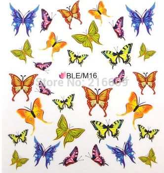 Uñas 20Sheets/Lote 10 Diferentes Diseños de la Mariposa de Uñas Agua Pegatina de Color de Gran Tamaño Completo de Uñas de Arte de Calcomanías Consejos M16 C29