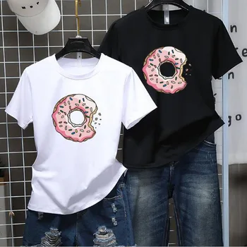 Donuts de Impresión de las Mujeres camiseta de Primavera Verano de Manga Corta de Cuello Redondo de Algodón Spandex Mujeres Tops Slim Fit Mujeres Camiseta