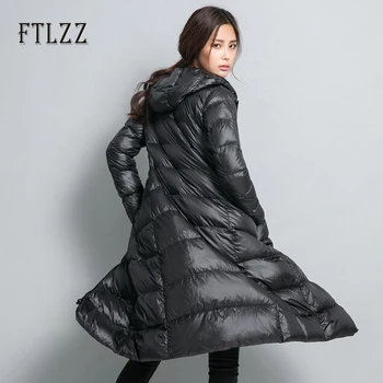 De las nuevas mujeres de largo donw chaqueta de mujer 2019 invierno caliente ultra ligero abrigo mujer con capucha cremallera color negro más tamaño blanco abajo abrigos