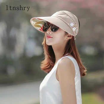 Las mujeres Sombreros de Sol de las Mujeres Plegable Nueva Protección UV de la Perla de la Visera del Sombrero Con Grandes Cabezas de Ala Ancha Femenino al aire libre de la Tapa de protección solar
