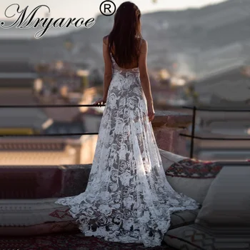 Mryarce 2019 Bohemio Vestido de Novia Sexy Espalda Abierta Exclusiva de Lujo de la Roseta de Encaje Vestidos de Novia vestido de noiva