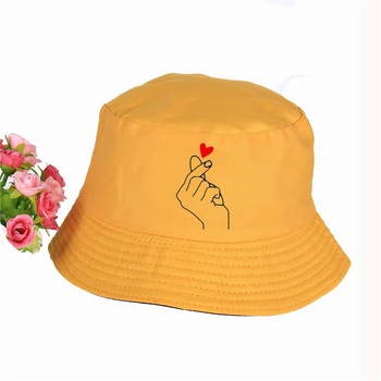 El dedo Corazón de Impresión Cubeta de Sombreros de Verano pop harajuku Mujeres Hombres pescador sombrero al aire libre, parasol, tapa de pesca sombrero