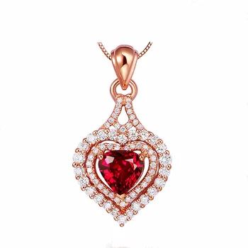 Clásica de amor corazón de cristal rojo rubí piedras preciosas diamantes colgante de collares para las mujeres de oro rosa de color gargantilla de joyería de bisutería regalos