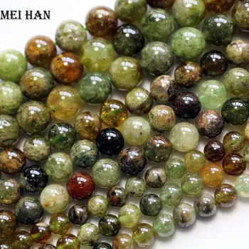 Meihan natural (1 hilo/set) de 6mm granate verde redonda y lisa piedra suelta perlas para la joyería de BRICOLAJE hacer mayorista