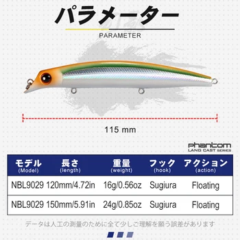 Noeby Sasuke minnow señuelo de la pesca de 120/150 mm flotante 0-1.2 m wobblers duro de agua salada duro cebo de pesca de la lubina NBL9029