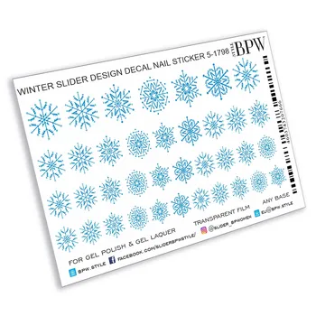 Control deslizante de diseño de copos de nieve azul, BPW. estilo, Agua pegatinas en las uñas, sd5-1798