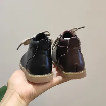 DIMI 2020 Otoño de Cuero Genuino Zapatos de los Niños de Niñas y Niños, Botas de Moda Suave antideslizante Plana botas de Niños Zapatos