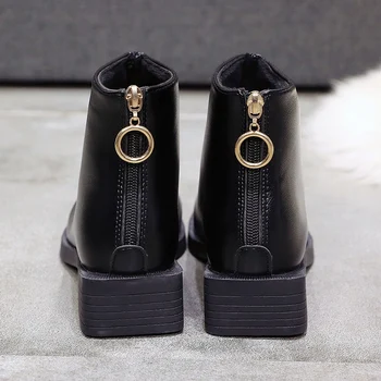 La moda de Invierno de los Zapatos de las mujeres del Cuero Genuino de Tobillo Botas Casual Cómodo Cálido Mujer Botas de Nieve plana botas de yuj7