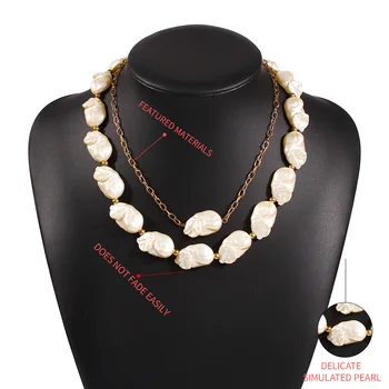 Lalynnly Imitación Irregular de Perlas Collar de Cadena de las Mujeres de Gran Perla Multi-capa de Gargantilla Collar de la Joyería Regalos de Parte N7377