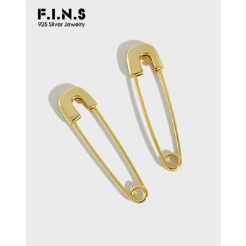 F. I. N. S coreano S925 Plata de ley Pendientes de INS Pin Simple Forma Aretes Punk de Dos tonos de Plata 925 Aretes de Joyería Fina