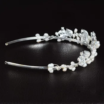 SLBRIDAL Artesanal de diamantes de imitación de Cristal de Perlas de agua Dulce de la Boda Tiara Nupcial Corona de la Princesa de Dama de honor Tocado accesorios para el Cabello