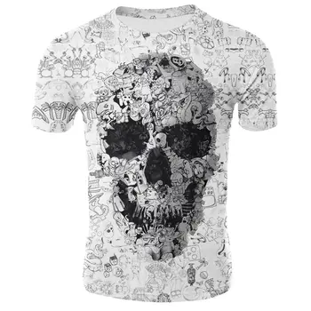 De verano los hombres de la T-camisa casual de cuello redondo de manga corta T-shirt diablo cráneo de moda de moda de la marca cráneo 3D T-shirt macho