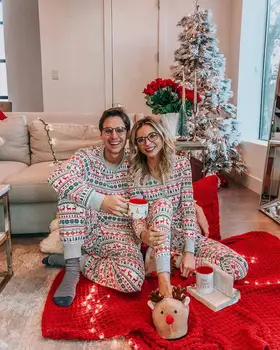 Familia en Navidad Conjunto de Pijama de Rayas Elk Casual y Familiar Coincidencia de Trajes de Año Nuevo en Trajes de ropa de Dormir ropa de dormir Pijamas Conjunto