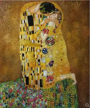 Hecho a mano de la Pared de obras de Arte de Gustav Klimt, el Beso en Amor arte Decorativo Pintado a Mano Reproducción de Oro de la Pintura de la Pintura al Óleo de la Lona de Arte