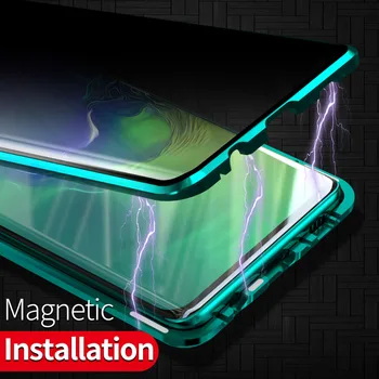 Privacidad Magnético Caso Para Xiaomi Redmi Nota 9 9 Pro Max 8Pro 8T K20 K30 Pro MI 9T Imán de Metal de Doble cara de Cristal Templado Cubierta