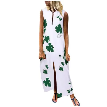 Ropa mujer Kobieta sukienka Mujeres novedad de verano Casual de las Hojas de Arce Vestido estampado sin Mangas Sueltas de Fiesta Vestido Largo 2021 #15