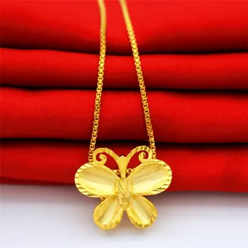 Fino Metálico de Oro 24K de Oro de la Cadena de la Mariposa Colgante de Collar de la Mariposa Colgante de las Mujeres Señoras de la Joyería del Collar para las Mujeres Regalos