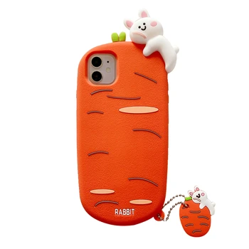 3D de dibujos animados Lindo de la Zanahoria de la caja del Teléfono Para el iPhone 11 Pro X XS MAX XR 6 7 8 Plus de silicona completa protección suave de la contraportada de los casos funda