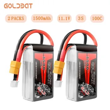 2units GOLDBAT Lipo Batería de 1500mAh 3S 11.1 V 100C batería 3S Lipo 1500mah de la Batería 11.1 v estuche blando con XT60 Enchufe para fpv heli