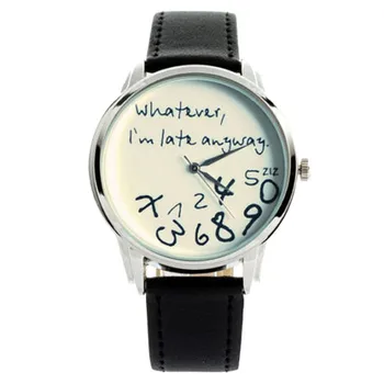 Moda Unisex Relojes de las Mujeres de los Hombres Divertido de Lo que estoy Tarde de todos Modos Cuero Reloj de Pulsera de Cuarzo Reloj de Pulsera, Relogio Masculino40