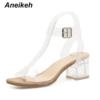 Aneikeh de PVC Transparente de los Tacones de las Mujeres Zapatos de Verano Sexy Transparente, Sandalias de Gladiador de Moda Claro Tacones Para Mujer de los Zapatos de la Jalea