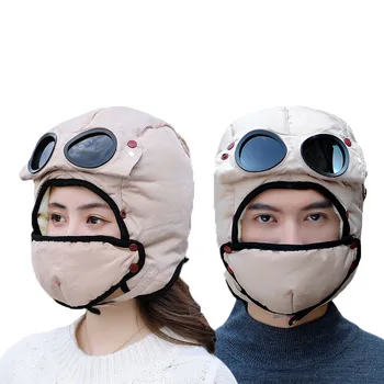 2020 Nueva moda gorro de invierno de los hombres de diseño originales sombreros de invierno para las mujeres, niños impermeable capucha sombrero con gafas cool pasamontañas