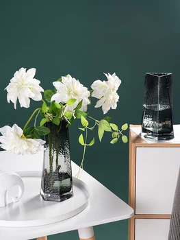 Creativo triangular boca fría patrón jarrón de cristal, luz de lujo de estilo Europeo de escritorio cafetería sala de estar con flores secas florero