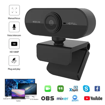 Webcam 1080P de la cámara web con micrófono Web USB de la Cámara Full HD 1080P Cam webcam para el PC en Vivo de Video Llamada de Trabajo