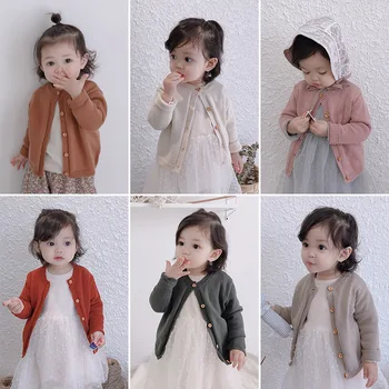 Primavera Otoño Niñas Suéter de Punto de Estilo coreano de las Niñas de Bebé Suéter Chaqueta de Abrigo de Niño Ropa RT627