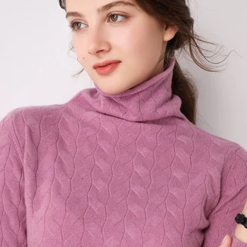 Nuevo de la cachemira de cuello alto cuello de la camisa montones de otoño invierno de las mujeres suéter de mujer de manga larga y un suéter de punto pullovers