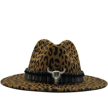 Unisex Plana Borde de Fieltro de Lana de Jazz de Fedora Sombreros de los Hombres de las Mujeres Cuero de Grano del Leopardo de la Banda de Decoración Sombrero de Panamá Formal Sombreros 2020 nuevo