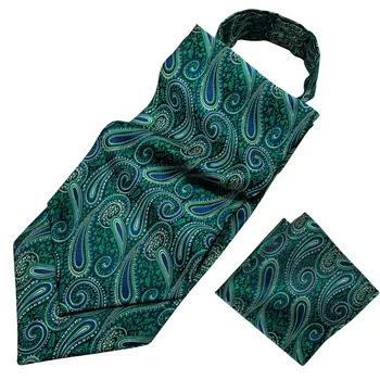 Verde Paisley Ascot Corbata Para los Hombres Bufanda de Seda de la Corbata del Traje de los Hombres de Negro, Corbata Jacquard Conjunto de Bolsillo de Plaza de Gemelos Barry.Wang-006
