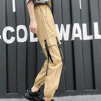 Pantalones de las Mujeres Bolsillos de Ocio Chic de Carga Pantalones de Mujer Diaria Streetwear Unisex Harajuku Oversize 5XL Paquete de Hip-hop Ulzzang Nuevo