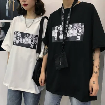 Kuakuayu HJN Harajuku Punk Gótico Camiseta de Streetwear coreano Ropa Femal Camiseta Par de Cortos de la Manga Anime Naruto de Impresión Superior