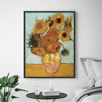 YWDECOR Vincent Van Gogh de Oro de Girasol Cartel de la Impresión Floral Jarrón de Pintura al Óleo de la Lona de Arte Moderno de la Pared de la Imagen para la Sala de estar