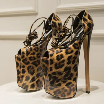 La novedad Ultra zapatos de Tacón Alto 22 cm con Plataforma de 12 cm de Zapatos de Mujer Sexy Peep Toe de Leopardo Impreso Mujer Bombas 34--47 OULYYYOGO