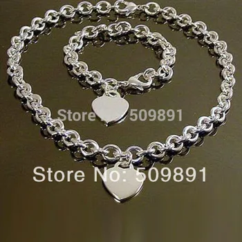 YST1 las mujeres de la Moda conjuntos de joyería de plata 925 corazón de amor encanto colgantes collar+pulsera caliente de la venta en las mujeres conjuntos de