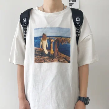 HAHAYULE-JBH Mujeres Retro Estilo Estético Impreso T-Shirt de corea Moda Lindo Tumblr Camisa de Desgaste de la Calle de los 90