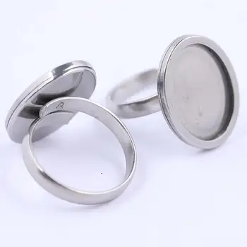 5pcs ajustable oval cabochon base de anillo blanco 13x18mm bisel de acero inoxidable de la configuración de la bandeja para la fabricación de joyas