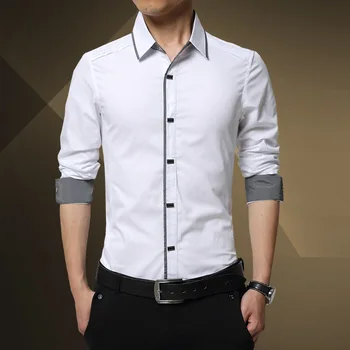 TFETTERS Primavera Otoño de Algodón Camisas de Vestir de Alta Calidad para Hombre Casual Camisa Casual Hombres Más Tamaño 4XL Slim Fit Camisetas Social