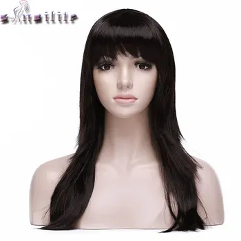 S-noilite 20 recta larga peluca con flequillo sintético de las mujeres peluca de pelo negro, castaño, auburn las mujeres peluca para la fiesta de cosplay