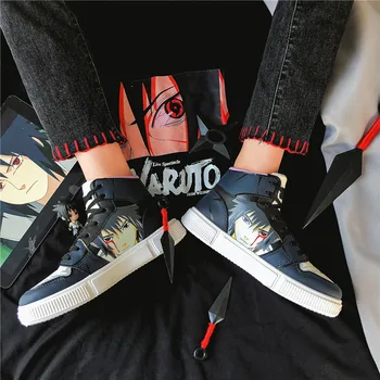 Unisex Naruto Zapatos de Anime de los Hombres Casual Zapatos de Hip Hop de los Zapatos de Moda Torpe Zapatillas de deporte para los Hombres Vulcanizan los Zapatos de Sasuke Kakashi cosplay
