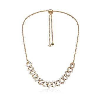 TIMEONLY Exagerada Bling Cristal de diamante de imitación Cubano Collar de Cadena de las Mujeres del Color del Oro de la Aleación de Ancho Enlace Gargantillas Collares de Regalos