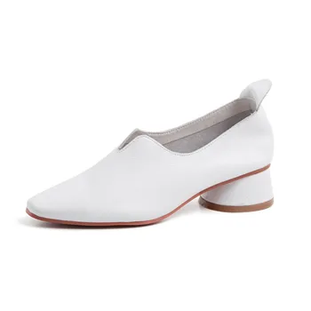 Estilo británico de ocio de cabeza redonda de cuero perezoso zapatos retro de fondo suave de un pie de Lok Fu zapatos niñas zapatos blancos único de los zapatos de las mujeres