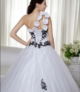 2020 en Blanco Y Negro de Un solo Hombro Vestido de Bola Vestidos de Novia Vintage de Encaje Apliques de Flores 3D Robe De Mariee Vestidos de Novia