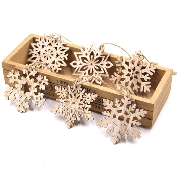 12PCS/Caja Multi Tipo de Navidad de los Copos de nieve de Madera Colgantes Adornos DIY de Navidad Colgando Adornos Adornos de Copos de nieve Regalos