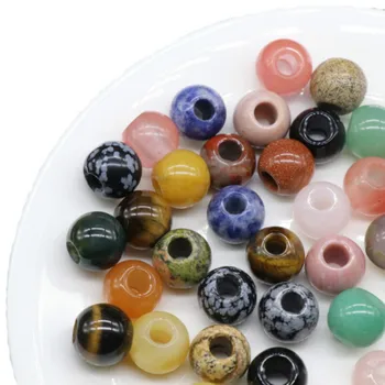 5 / pcs bolsa de 12mm / 14mm agujero de 5mm de color natural piedra de cristal perlas de la joyería DIY collar pulsera accesorios