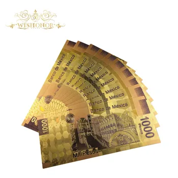 10pcs/lot Nuevo Banco de México Nota de Color de Oro de los Billetes De 1000 Pesos de los Billetes en Oro 24k Chapado en Dinero Falso Para la Colección